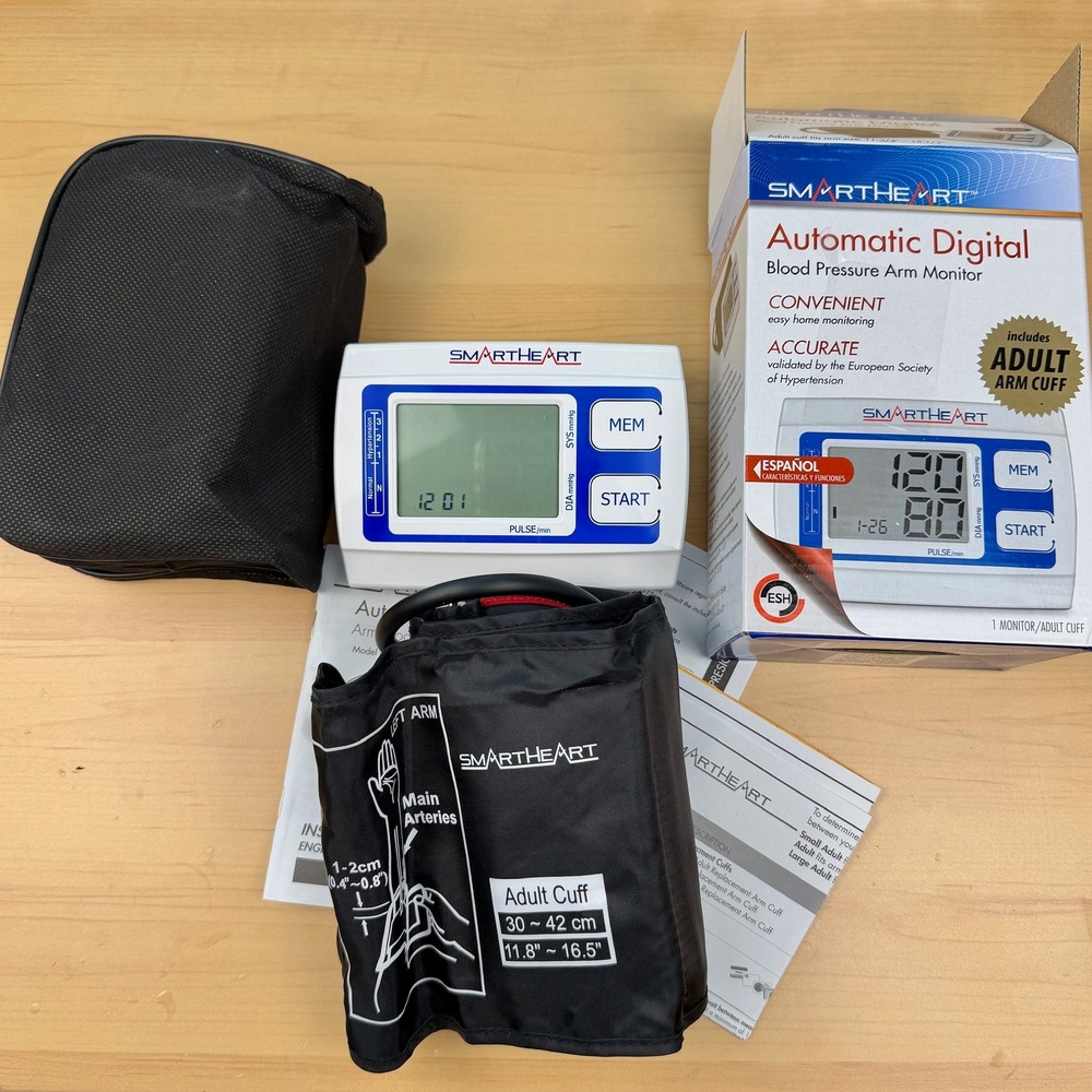 SmartHeart Automatic Digital Blood Pressure Arm Monitor Model 01-539 White Blue